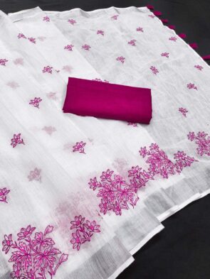 Pure Cotton Linen Saree with Embroidery