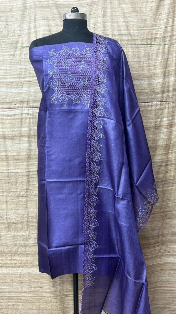 Pure Tussar Silk Cutwork Dress Material