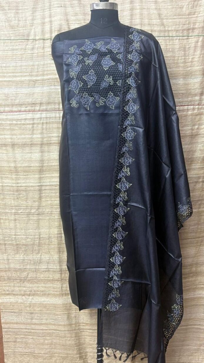 Pure Tussar Silk Cutwork Dress Material
