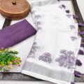 White Cotton Linen Saree with Contrast Blouse
