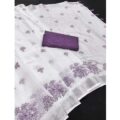 White Cotton Linen Saree with Contrast Blouse