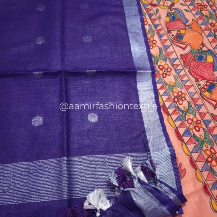 Pure Linen Cotton Churidar Material – Madhubani Hand Painted Dress Material