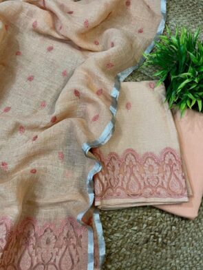 Women Linen Applique Work Dress Material