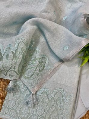 Applique Work Suits with Dupatta – Linen Unstitched Dress Material