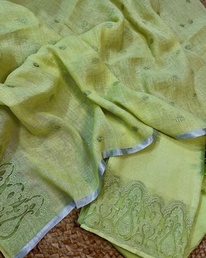 Applique Work Suit Set Linen by Linen Unstitched Dress Material | Aamir Fashion Textile