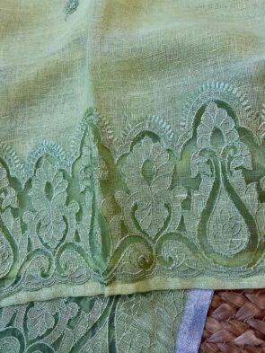 Applique Work Suit Set Linen by Linen Unstitched Dress Material | Aamir Fashion Textile