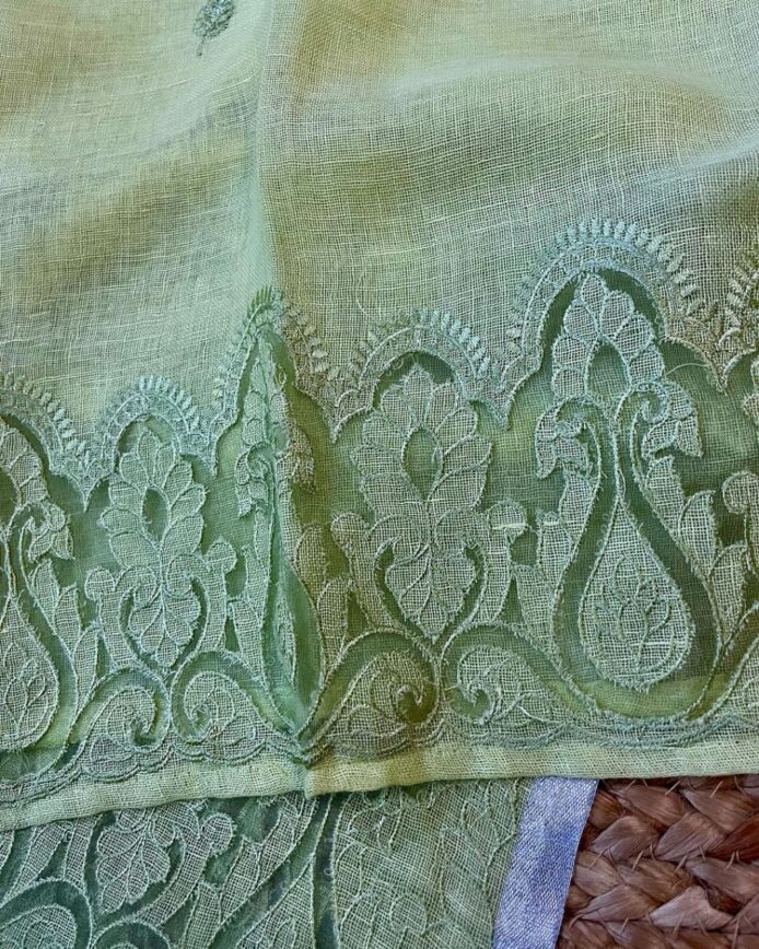 Applique Work Suit Set Linen by Linen Unstitched Dress Material | Aamir Fashion Textile