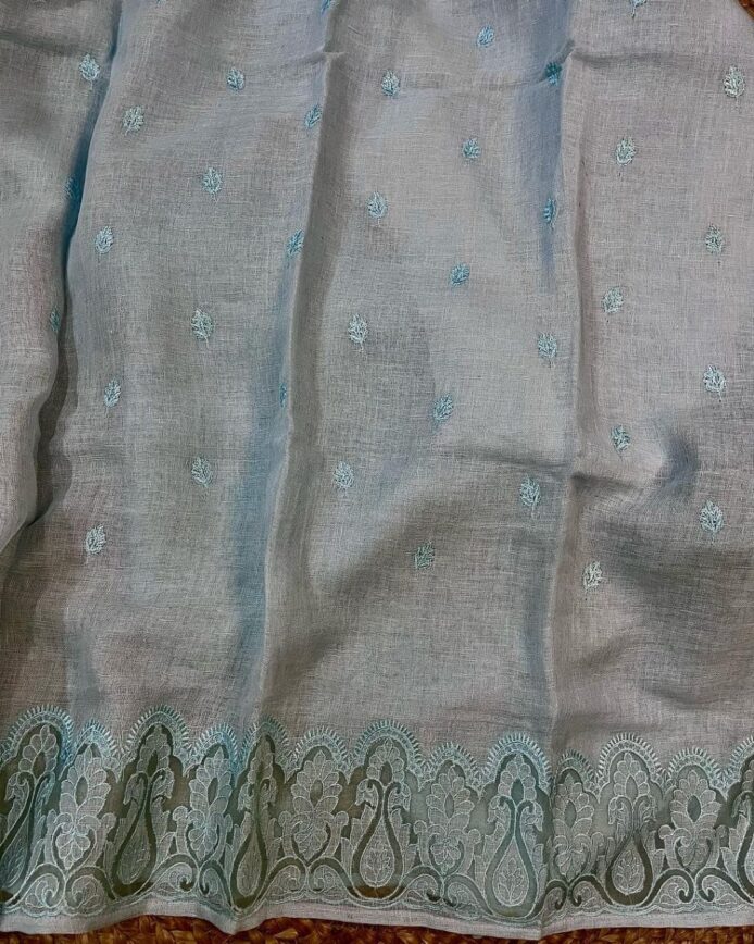 Applique Work Suits with Dupatta – Linen Unstitched Dress Material