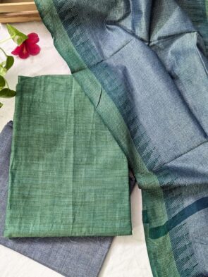 Khadi Cotton Unstitched Suit – Temple Border Dupatta