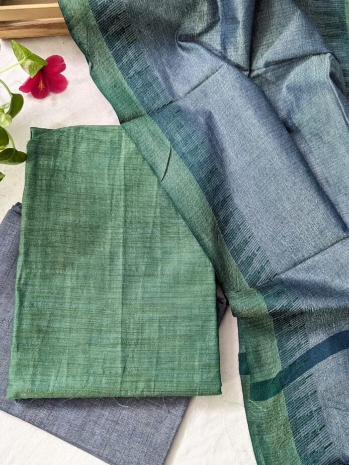 Khadi Cotton Unstitched Suit – Temple Border Dupatta