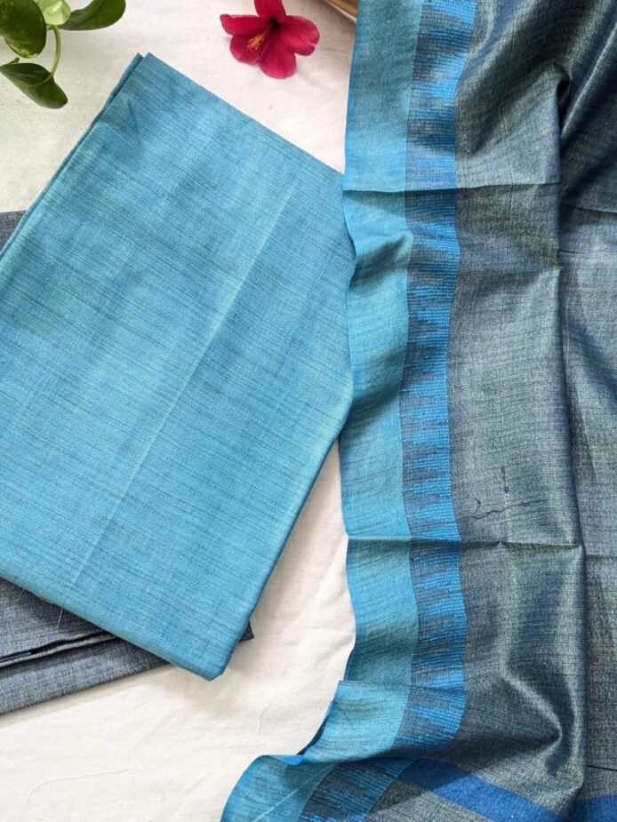 Khadi Cotton Suit Material Plain with Temple Border – Daily Wear Suit Set