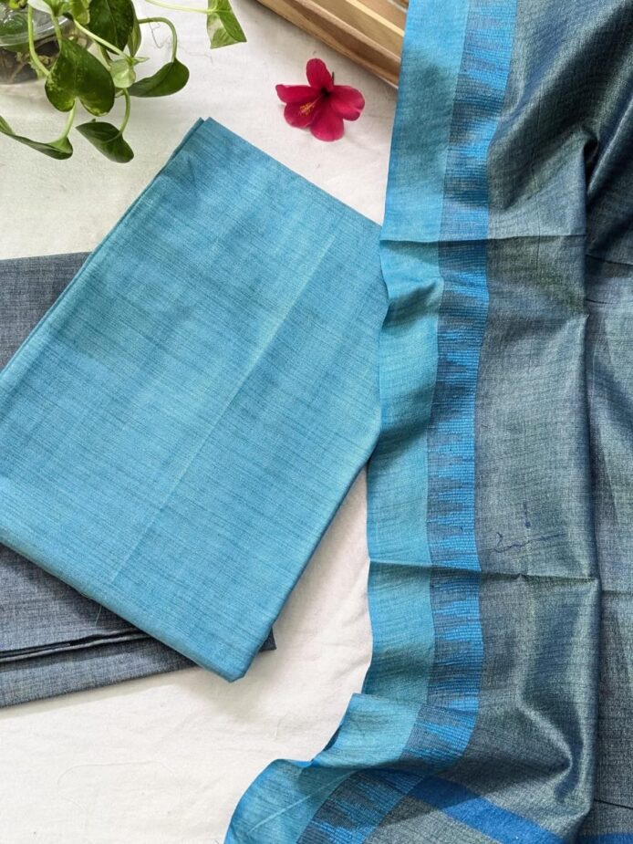 Khadi Cotton Suit Material Plain with Temple Border – Daily Wear Suit Set