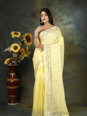 Pure Linen Saree with Bead and Sequin Work | Aamir Fashion Textile