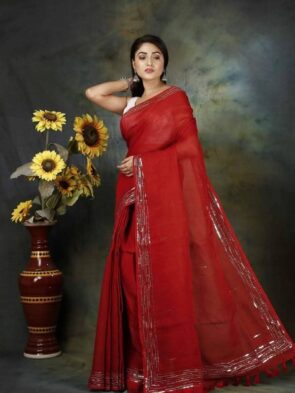 Pure Linen Saree with Bead and Sequin Work | Aamir Fashion Textile