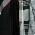 Linen Cotton Sarees with Blouse | Plain Contrast Saree for Women