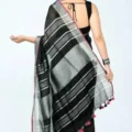 Linen Cotton Sarees with Blouse | Plain Contrast Saree for Women