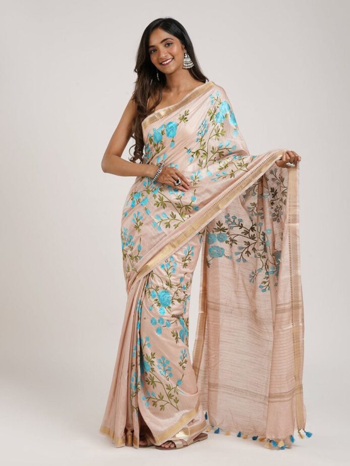Heavy Embroidery Sarees for Wedding | Silk Linen Banarasi Saree