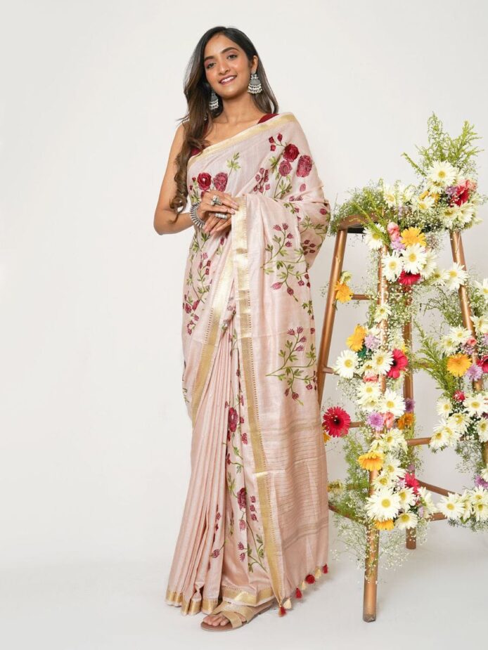 Heavy Embroidery Sarees for Wedding | Silk Linen Banarasi Saree