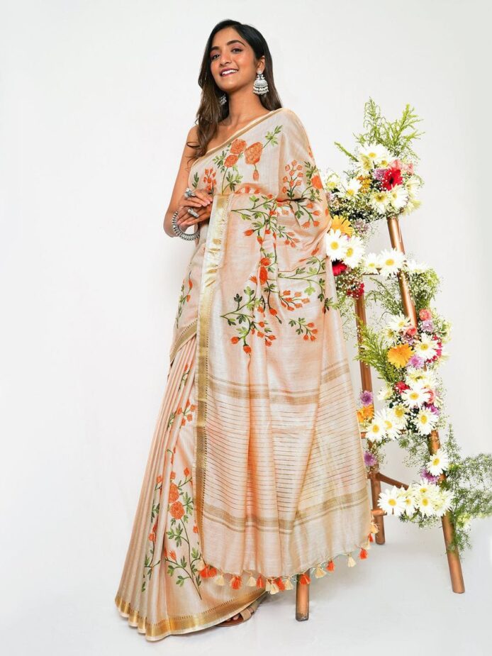 Heavy Embroidery Sarees for Wedding | Silk Linen Banarasi Saree