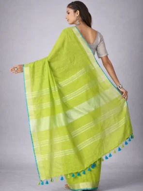 Pure Cotton Slub Sarees | Plain Saree with Contrast Blouse