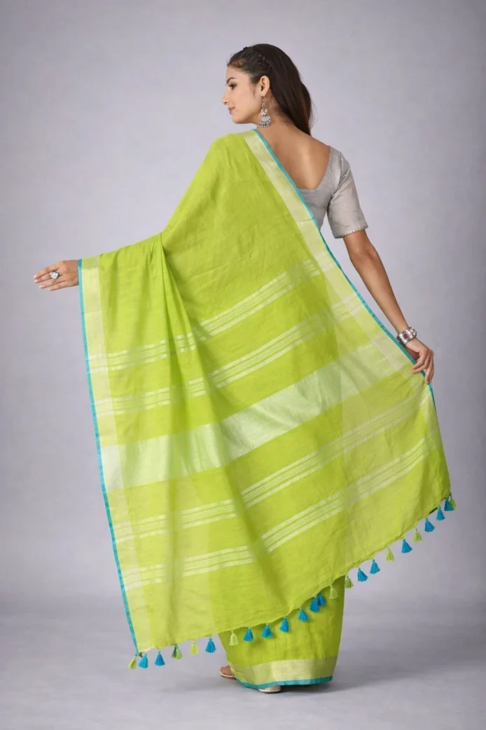 Pure Cotton Slub Sarees | Plain Saree with Contrast Blouse