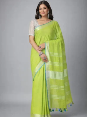 Pure Cotton Slub Sarees | Plain Saree with Contrast Blouse