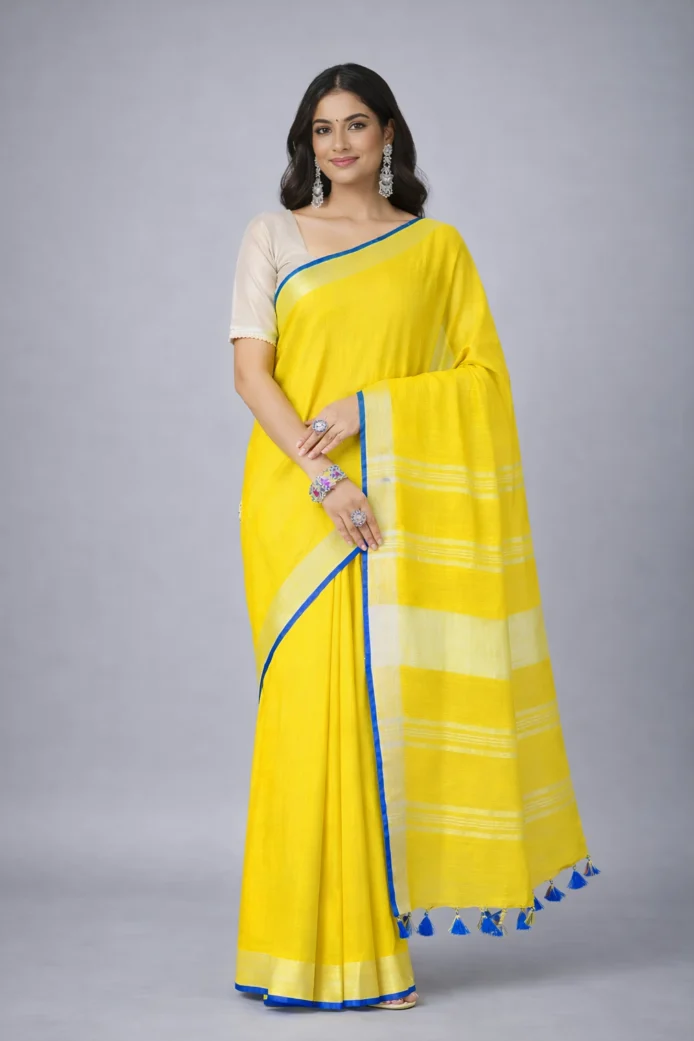 Formal Saree for Women Office | Plain Saree with Contrast Blouse