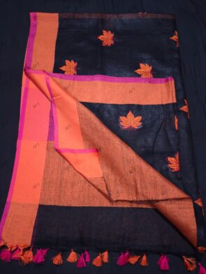 Black Linen Saree with Embroidery Work Party & Wedding Wear