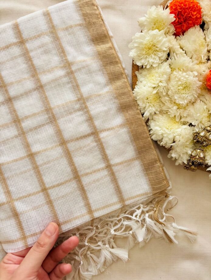 Kota Doria Saree with Zari Border Onam Saree for Women