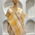 Onam Linen Saree with Striped Border Copper Zari Border Saree