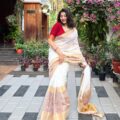 Onam Linen Saree with Zari Border | Onam Saree for Women