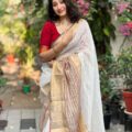 Onam Linen Saree with Zari Border | Onam Saree for Women