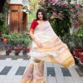 Onam Linen Saree with Zari Border | Onam Saree for Women