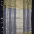 Light Grey Linen Saree with Golden Border | Embroidery Wedding Wear
