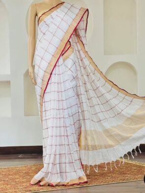 Bhagalpuri Linen Saree with Copper Zari Border Onam Saree