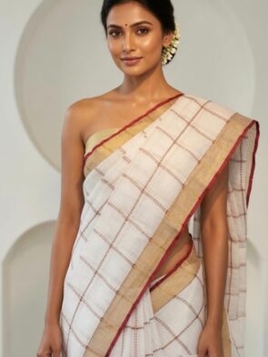 Bhagalpuri Linen Saree with Copper Zari Border Onam Saree