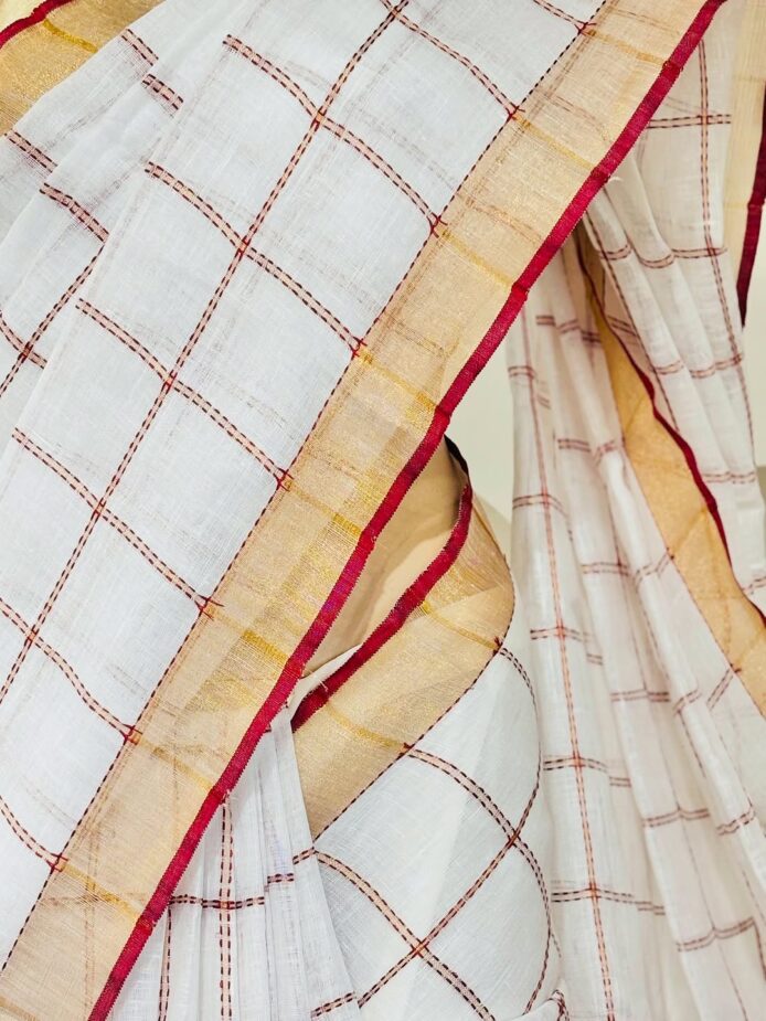 Bhagalpuri Linen Saree with Copper Zari Border Onam Saree
