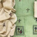 Khadi cotton embroidery salwar suit material with vibrant tribal folk art work on top & dupatta – perfect for festive, party & wedding wear. Aamir Fashion Textile.