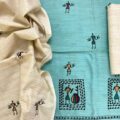 Khadi cotton embroidery salwar suit material with vibrant tribal folk art work on top & dupatta – perfect for festive, party & wedding wear. Aamir Fashion Textile.