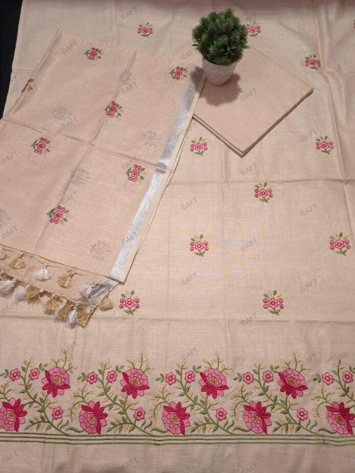 Linen Cotton Dress Material for Women | Floral Embroidery Suit