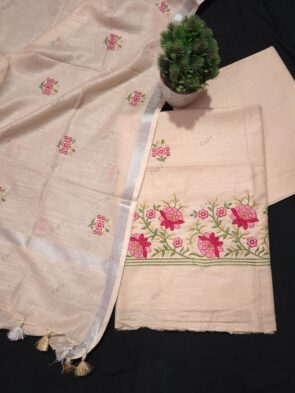 Linen Cotton Dress Material for Women | Floral Embroidery Suit