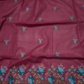 Cotton Embroidered Salwar Suit Material on floor with Flower pot
