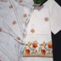 Cotton Linen Dress Material with Floral Embroidery for Festive Wear