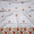 Cotton Linen Dress Material with Floral Embroidery for Festive Wear