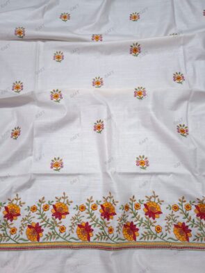 Cotton Linen Dress Material with Floral Embroidery for Festive Wear