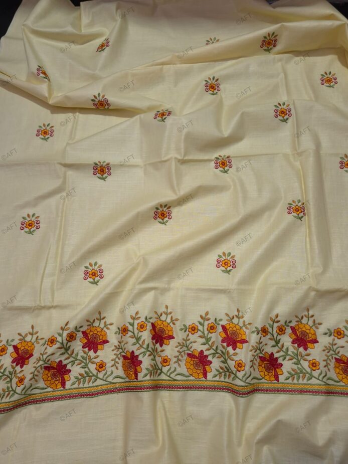 Cotton linen salwar suit with dupatta – Floral Embroidery Party Wear