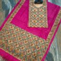Tussar Ghicha Silk Madhubani Painting Dress Material on the floor with Budhdha Toy