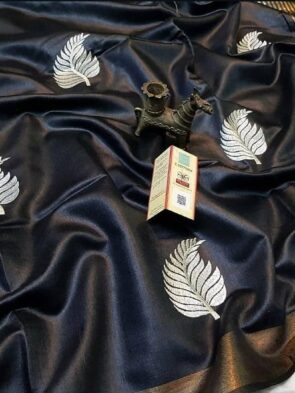 tussar munga silk saree with leaf embroidery for wedding wear