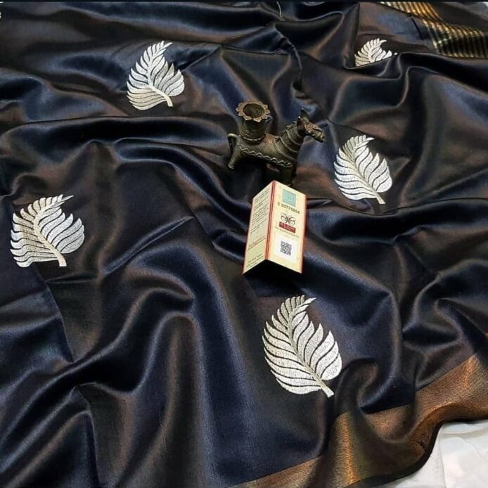 tussar munga silk saree with leaf embroidery for wedding wear