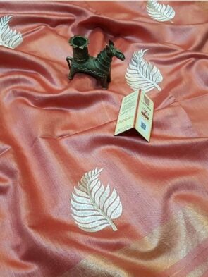 tussar munga silk saree with leaf embroidery for wedding wear